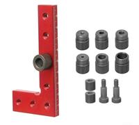 GLFLOW 2-10mm Self Centering Dowel Jig Drill Guide Square Center Finder With 7 Steel Sleeves For Precise Woodworking And Carpentry, Red()(metric)