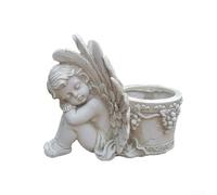 GLFLOW Angel Wing Resin Flowerpot with Drainage for Succulents, Garden Ornament Decor, Elegant White(left angel)