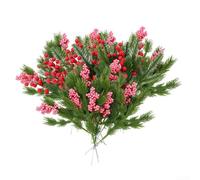 GLFLOW Artificial Pine Branches with Berry Stems - 33cm Christmas Fliage Faux Greenery Fake Cedar Picks Green Needles Sprigs (B)