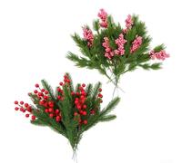 GLFLOW Artificial Pine Branches with Berry Stems - 33cm Christmas Fliage Faux Greenery Fake Cedar Picks Green Needles Sprigs (A)