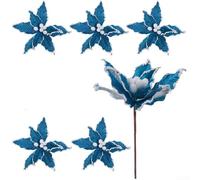 GLFLOW Christmas Decorative Flowers Set Of 6 Plush Tree Inserts With Rod For Holiday Home Decor In White Red Blue Yellow(Light blue)