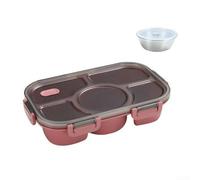 GLFLOW Five-Compartment Microwaveable Lunch Box, 1400Ml Sealed Container With Anti-Slip Base & Dishwasher Safe(Red+bowl)