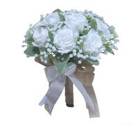 GLFLOW For Forest Style Bridal Wedding Bouquet With Elegant Artificial Roses And Silk Flowers Decorated With Bows, Cream White(red bean paste)