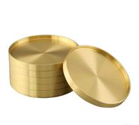 GLFLOW Gold Coasters, Glass Coasters, Brass Coasters 10Cm Round Golden Drink Mats For Tea Coffee Wine Glasses Home Office Table Protection Set Of 6(1PC)
