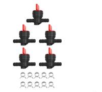 GLFLOW Inline Fuel Tap Valve Set For Ride-On Lawn Mowers, 5 Pack Red Plastic Shut Off Valves With 10 Clips, Compatible For Kawasaki Engines