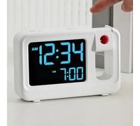 GLFLOW Large Display Digital Projection Clock with Adjustable Brightness and Volume, Snooze Button, Dual Power Supply Options(White and Black)