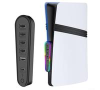 GLFLOW Multi Port USB Hub Extension, with RGB LED Light Data Transfer Charging Station, for PS5 Pro/Slim Gaming Console