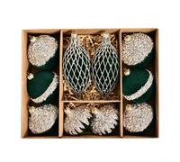 GLFLOW Set Of 10 Special Shaped Flocking Christmas Baubles 8Cm For christmas decorations Wine Red And Dark Green Ornaments(dark green)