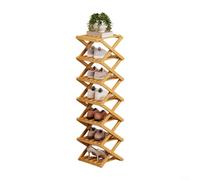 GLFLOW Tool Free Foldable Shoe Rack With Interlocking Design For Entryway Dorm And Closet Space Saving Wooden Storage Organizer For Home(7 Layers Yellow)