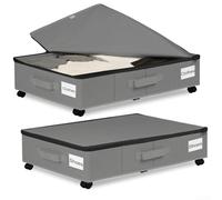 GLFLOW Under Bed Storage with Wheels, 2 Pack Foldable Rolling Underbed Drawers Organizer with Clear Zippered Lid & Handles, Under Couch/Crib Shoes(Gray, Large Size)
