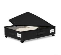 GLFLOW Under Bed Storage with Wheels, Foldable Rolling Underbed Drawers Organizer with Clear Zippered Lid & Handles, Under Couch/Crib Shoes(Black Large Size)