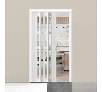 GLFNB Sliding Accordion Doors PVC Bi-fold Doors Invisible Partition Folding Door Vertical for Office Hotel Warehouse(White,140x203cm)