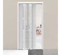 GLFNB Sliding Accordion Doors PVC Bi-fold Doors Invisible Partition Folding Door Vertical for Office Hotel Warehouse(Milky white,137x203cm)