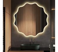 GLFNB Waterproof Smart Bathroom Mirror With LED Lights, Backlit Wall Mirror, Vanity Mirror, Round Wave Edge Decorative Mirror, Irregular Makeup Mirror - 3 Color Lights + Infinitely Dimmable (Size