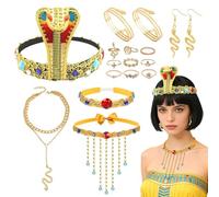 GLGHMH 17PCS Egyptian Costume Accessories,Cleopatra Snake Headband Egyptian Headpiece with Tassel Collar Necklace,Arm Cuffs, Snake Earrings,Cleopatra Jewellery Set for Halloween Cosplay Party