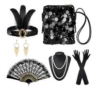 GLGHMH 7PCS 1920s Flapper Accessories Set Vintage Roaring Twenties Fancy Dress Outfit for Women Adults Halloween