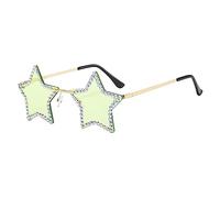 GLGHMH Rhinestone Star Glasses, Rimless Star Shaped Funky Bling Diamond Sunglasses, Fashion Sparkling Sunglasses for Summer Beach Party Festival Women Men Teen (Green)