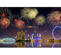 GLHUIOZ 1500pc Premium Jigsaw Puzzle - Every Piece is Unique - Challenging Adult Family Fun Game Fireworks Singapore 87x57cm