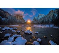 GLHUIOZ Personalised Jigsaw Photo Custom Jigsaw Puzzle 500 pc Wooden Puzzle Personalized Gift Moon,USA,Yosemite National Park,52x38cm