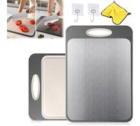 GLIART My Steel Cutting Board, Gripcut Steel Board, Double Sided Cutting Boards for Kitchen, Stainless Steel & Wheat Straw, Rectangular, M 9.8* 13inch
