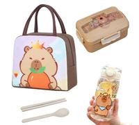 GlibberToy Capybara Lunch Bag with Cartoon Lunch Box Children 900 ml and Capybara Water Cup Straw 400 ml, Lunch Box Breakfast Box, Reusable Lunch Bags for School or Nursery BPA Free