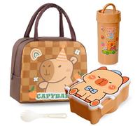 GlibberToy Capybara Lunch Bag with Cartoon Lunch Box Kids 900 ml and 400 ml Kids Water Bottle, Cute Lunch Breakfast Box, Waterproof Insulated Lunch Bags for School Work Nursery Picnic