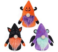 GlibberToy Christmas Gnome Plush Toys Set 3PCS Black Cat Pumpkin Bat Gnomes Christmas Decorations Soft Short Plush Filled Ornaments Cute for Adults Home Table Decor