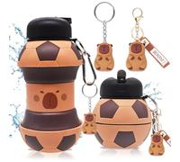 GlibberToy Football drinking bottle for children, silicone water bottle with carabiner hook keyring Keychain 550ml Sport Foldable drinking cup for boys Children (Capybara-3A)