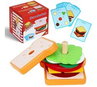 GLIBBUL Montessori Toys for 3 4 5 Year Old Boy Girl, Pretend Play Fake Food for Ages 3-5 Kids Gifts, Stacking Wooden Building Blocks Educational Puzzles Games for Toddler Preschool (Sandwich)