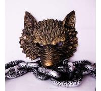 GlibHLBantz Halloween Realistic Wolf Head Face Mask, Half Face Animal Mask With Sculpted Hair Texture For Halloween Parties, Werewolf-themed Events, Masquerade Balls (Gold/Silver/White) (Gold)