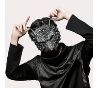 GlibHLBantz Halloween Realistic Wolf Head Face Mask, Half Face Animal Mask With Sculpted Hair Texture For Halloween Parties, Werewolf-themed Events, Masquerade Balls (Gold/Silver/White) (Silver)