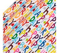 Glick 2 Pack Happy Birthday Wrapping Paper, For Birthdays and Celebrations, 2 x Recyclable Rolls (each 4m x 70cm), Multi-Coloured