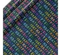 Glick 2 Pack Happy Birthday Wrapping Paper, for Birthdays and Celebrations for Him, 2 x Recyclable Rolls (Each 4m x 70cm), Blue