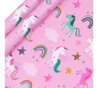 Glick 2 Pack Unicorns Wrapping Paper, For Birthdays and Celebrations, 2 Recyclable Rolls (2m x 70cm), Pink Eco-Friendly