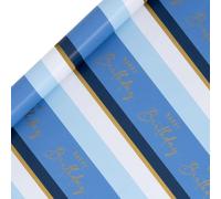 Glick - Birthday Stripe Blue Wrapping Paper Roll, for Gift Wrapping, Arts & Crafts, 4 metres x 70 cm, Blue