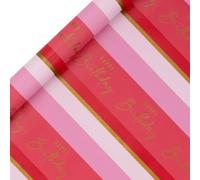 Glick - Birthday Stripe Pink Wrapping Paper Roll, for Gift Wrapping, Arts & Crafts, 4 metres x 70 cm, Pink