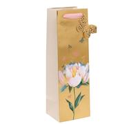 Glick Bottle Gift Bag, Golden Waterlily, 110 x 340 x 100 mm, Luxury Recyclable Bottle Bag for Birthdays & Celebrations