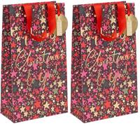 Glick Christmas Bottle Gift Bag, Extra Large Size to Fit 2 Bottles, Star Light, Star Bright, Measures 20 x 36 x 10 cm, Multi-Coloured (Pack of 2)