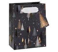 Glick Christmas Luxury SMALL Gift Bag Trees Charcoal, Gift Bag Xmas, Measures 11w x 14h x 6dcms, Charcoal, Gold & Silver