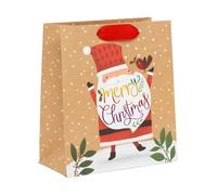Glick Christmas Medium Gift Bag, Fits Smaller Sized Gifts at 20 cm x 22.5cm x 10 cm, Rainbow Claus Design, Multicoloured