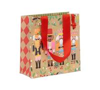 Glick Christmas Small Gift Bag, Kraft Nutcracker Design, Fits Small Precious Gifts, Measuring 14 x 14 x 6 cms, Kraft/Red