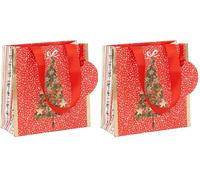Glick Christmas Small Gift Bag, Ruby Pines Design, Fits Small Precious Gifts, Measuring 14 x 14 x 6 cms, Red/Green (Pack of 2)