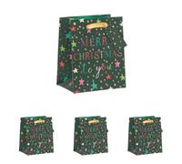 Glick Christmas Tiny Gift Bag, Fits Small Precious Gifts, Exquisite Christmas Design, Measuring a Tiny 8.7 x 10.5 x 6 cms, Green/Multi (Pack of 4)