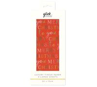 Glick Christmas Tissue Paper for Gift Wrapping, Exquisite Merry Christmas, Four Sheets, 50 x 75 cm When Opened, Red