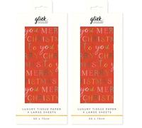 Glick Christmas Tissue Paper for Gift Wrapping, Exquisite Merry Christmas, Four Sheets, 50 x 75 cm When Opened, Red (Pack of 2)