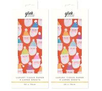 Glick Christmas Tissue Paper for Gift Wrapping, Father Christmas Design, Four Sheets, 50 x 75 cm When Opened, Multi-Coloured (Pack of 2)