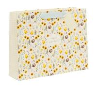 Glick Easter Gift Bag, Large Landscape, Spring Beginnings, Easter Chicks, Nests & Spring Flowers, 35.5 x 27.5 x 10 cms, Yellow