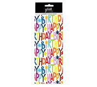 Glick Four Sheets of Happy Birthday Kraft Tissue Paper, Each Sheet Measures 750mm x 500mm, Happy Birthday Text Tissue Paper for Gift Wrapping & Other Arts and Crafts