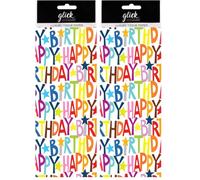 Glick Four Sheets of Happy Birthday Kraft Tissue Paper, Each Sheet Measures 750mmx500cmm, Happy Birthday Text Tissue Paper for Gift Wrapping & Other Arts and Crafts (Pack of 2)