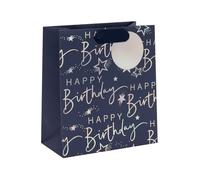 Glick Gift Bag, Happy Birthday Script Blue, Luxury Recyclable Bag for Birthdays, Navy Blue, 22.5 x 20 x 10 cm